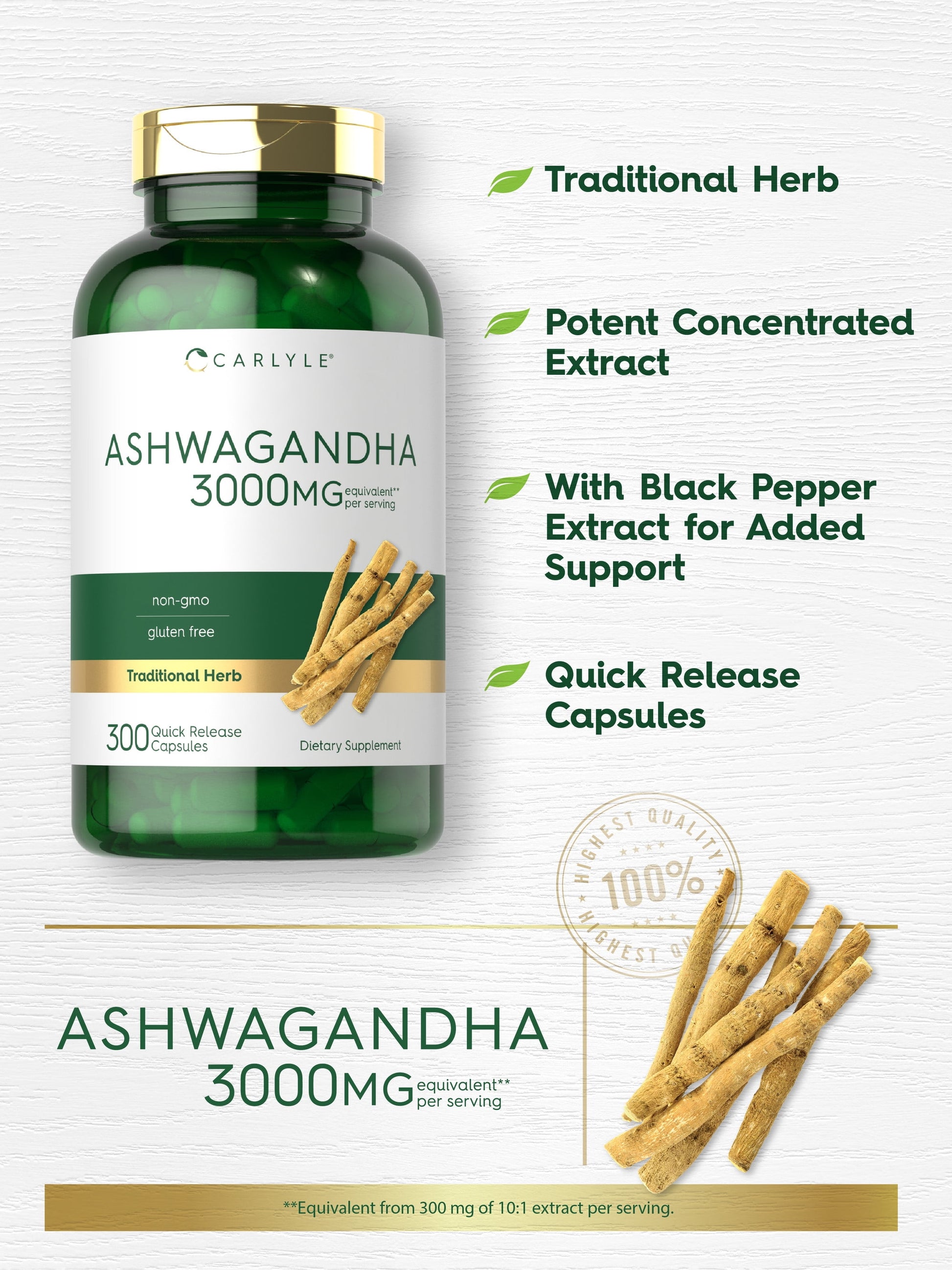 Ashwagandha Capsules | 3000Mg Supplement | 300 Pills | Non-Gmo, Gluten Free | by