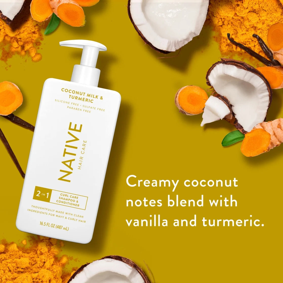 Curls Care 2-In-1 Conditioning Shampoo with Coconut Milk & Turmeric, 16.5 Oz